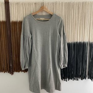 Plume sleeve grey sweater dress.